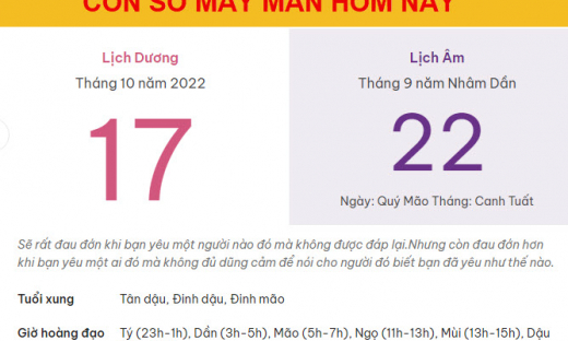 Con số may mắn hôm nay 17/10/2022 thứ 2, ngày 22/9 âm lịch