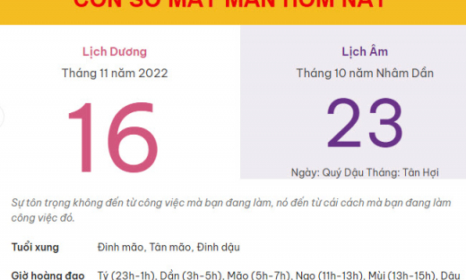 Con số may mắn hôm nay 16/11/2022 thứ 4, ngày 23/10 âm lịch