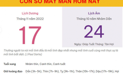 Con số may mắn hôm nay 17/11/2022 thứ 5, ngày 24/10 âm lịch