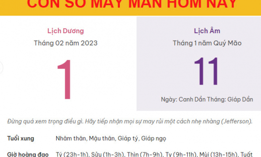 Con số may mắn hôm nay 1/2/2023 thứ 4, ngày 11/1 âm lịch