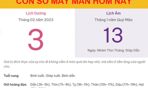 Con số may mắn hôm nay 3/2/2023 thứ 6, ngày 13/1 âm lịch