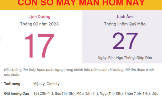 Con số may mắn hôm nay 17/2/2023 thứ 6, ngày 27/1 âm lịch