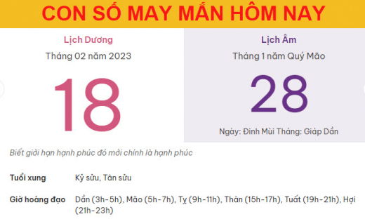 Con số may mắn hôm nay 18/2/2023 thứ 7, ngày 28/1 âm lịch