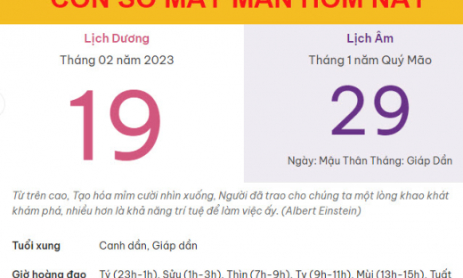 Con số may mắn hôm nay 19/2/2023 Chủ nhật, ngày 29/1 âm lịch