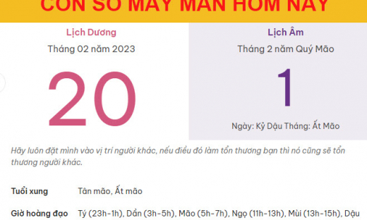 Con số may mắn hôm nay 20/2/2023 thứ 2, ngày 1/2 âm lịch