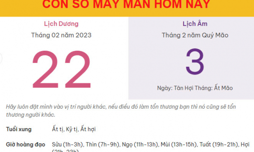 Con số may mắn hôm nay 22/2/2023 thứ 4, ngày 3/2 âm lịch