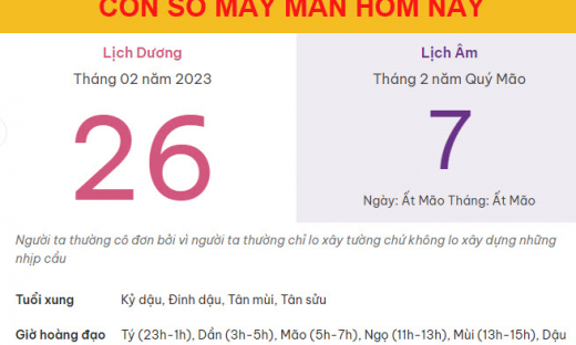 Con số may mắn hôm nay 26/2/2023 Chủ nhật, ngày 7/2 âm lịch