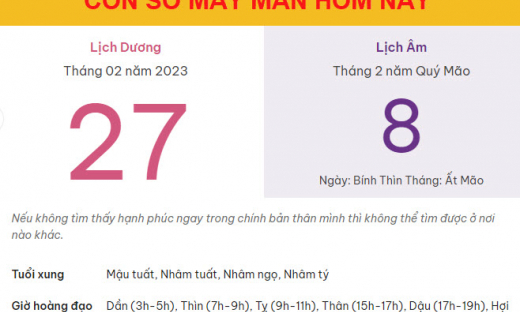 Con số may mắn hôm nay 27/2/2023 thứ 2, ngày 8/2 âm lịch