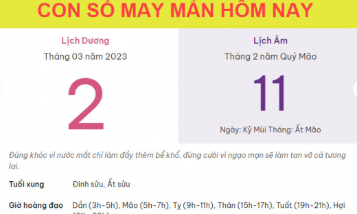 Con số may mắn hôm nay 2/3/2023 thứ 5, ngày 11/2 âm lịch