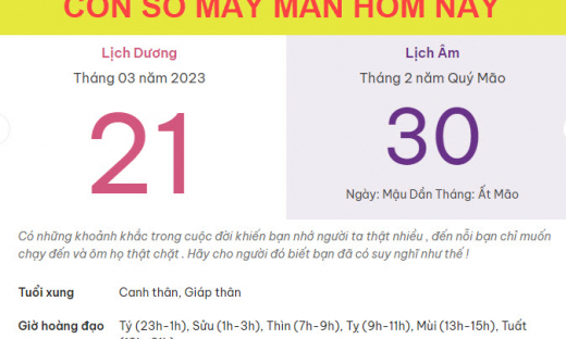 Con số may mắn hôm nay 21/3/2023 thứ 3, ngày 30/2 âm lịch