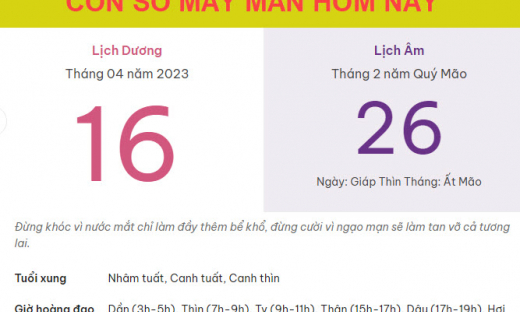 Con số may mắn hôm nay 16/4/2023 Chủ nhật, ngày 26/2 âm lịch