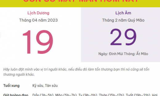 Con số may mắn hôm nay 19/4/2023 thứ 4, ngày 29/2 âm lịch