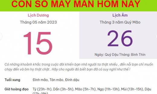 Con số may mắn hôm nay 16/5/2023 thứ 3, ngày 27/3 âm lịch