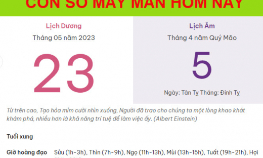 Con số may mắn hôm nay 23/5/2023 thứ 3, ngày 5/4 âm lịch