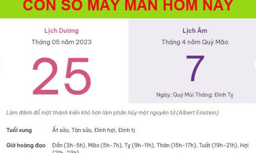 Con số may mắn hôm nay 25/5/2023 thứ 5, ngày 7/4 âm lịch