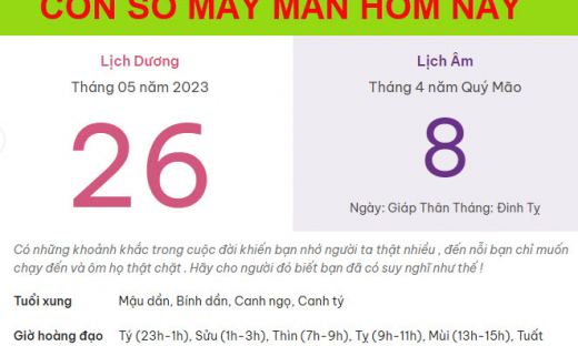 Con số may mắn hôm nay 26/5/2023 thứ 6, ngày 8/4 âm lịch