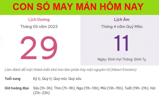 Con số may mắn hôm nay 29/5/2023 thứ 2, ngày 11/4 âm lịch