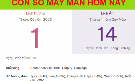 Con số may mắn hôm nay 1/6/2023 thứ 5, ngày 14/4 âm lịch