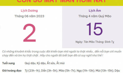 Con số may mắn hôm nay 2/6/2023 thứ 6, ngày 15/4 âm lịch