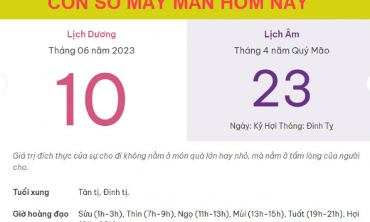 Con số may mắn hôm nay 10/6/2023 thứ 7, ngày 23/4 âm lịch