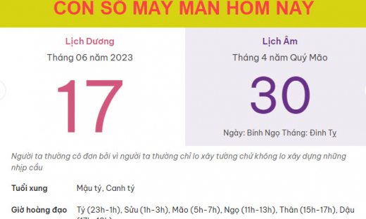 Con số may mắn hôm nay 17/6/2023 thứ 7, ngày 30/4 âm lịch