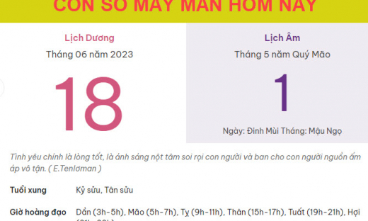 Con số may mắn hôm nay 18/6/2023 Chủ nhật, ngày 1/5 âm lịch