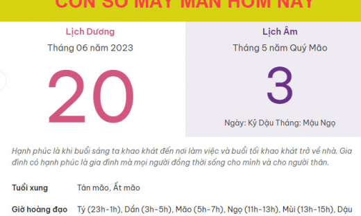 Con số may mắn hôm nay 20/6/2023 thứ 3, ngày 3/5 âm lịch