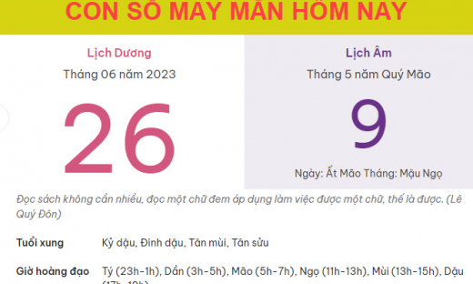 Con số may mắn hôm nay 26/6/2023 thứ 2, ngày 9/5 âm lịch