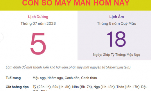 Con số may mắn hôm nay 5/7/2023 thứ 4, ngày 18/5 âm lịch