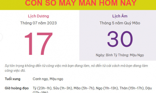 Con số may mắn hôm nay 17/7/2023 thứ 2, ngày 30/5 âm lịch