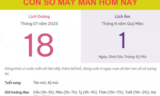 Con số may mắn hôm nay 18/7/2023 thứ 3, ngày 1/6 âm lịch