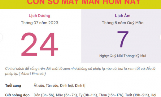 Con số may mắn hôm nay 24/7/2023 thứ 2, ngày 7/6 âm lịch