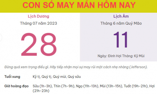 Con số may mắn hôm nay 28/7/2023 thứ 6, ngày 11/6 âm lịch