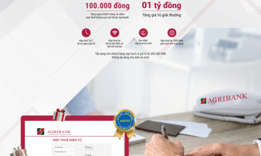 Tặng ngay 100.000đ cho 10.000 khách hàng thực hiện nộp thuế qua Agribank