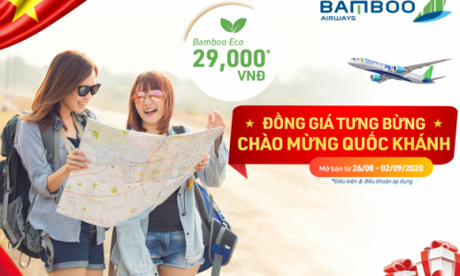 Bamboo Airways tưng bừng ưu đãi đồng giá 29.000 đồng mừng Quốc khánh 2/9