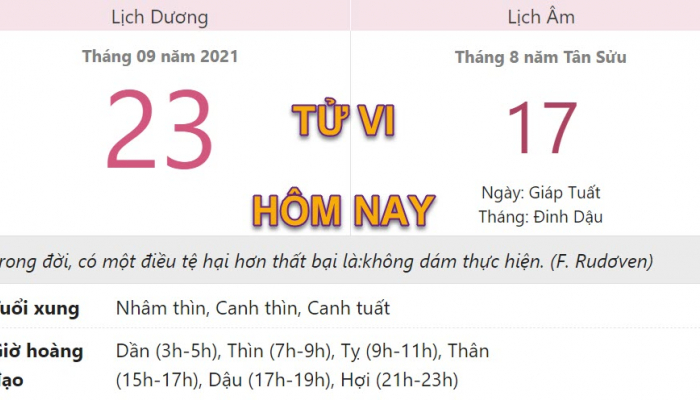 Tử Vi 12 Con Giáp Hôm Nay 23/9 - Con Số May Mắn Thứ 5 17/8 Âm Lịch